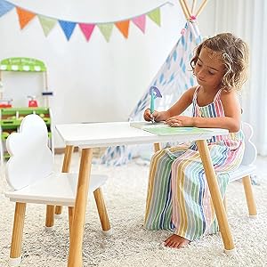 Mesa y silla infantil, set mesa y silla niños, madera blanca