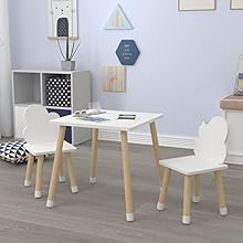 mesa y silla infantil, set mesa y silla niños, mesa cuadrada blanca, mobiliario infantil