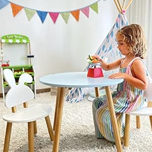 mesa y silla infantil, set de mesa y dos sillas niños, mesita redonda madera blanca