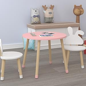 mesa y silla infantil, set mesa y dos sillas niños, mesita rosa redonda, mobiliario infantil