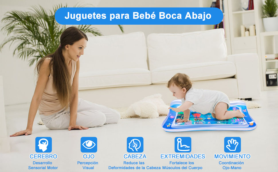 Bebe Alfombra de Agua Inflable Colchoneta de Agua para Bebés 3 6 9 Meses Tummy Time Baby Water Mat