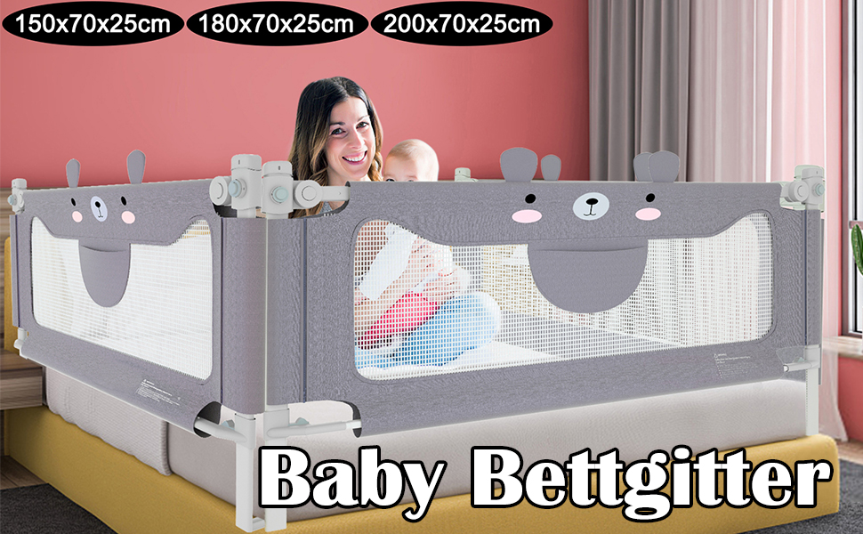 Barrera de cama para bebé, altura regulable