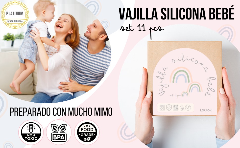 Vajilla silicona bebe, baberos bebe impermeables, vajilla infantil