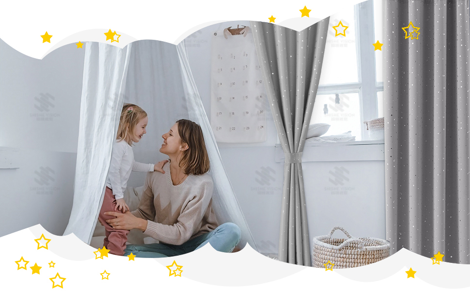 Cortinas para habitación infantil de Napearl, con diseño de estrella y ojales, para habitación infantil