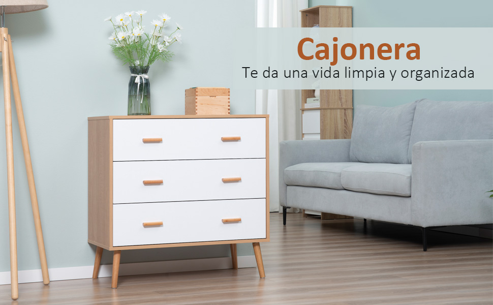 Cómoda de Madera con 3 Cajones