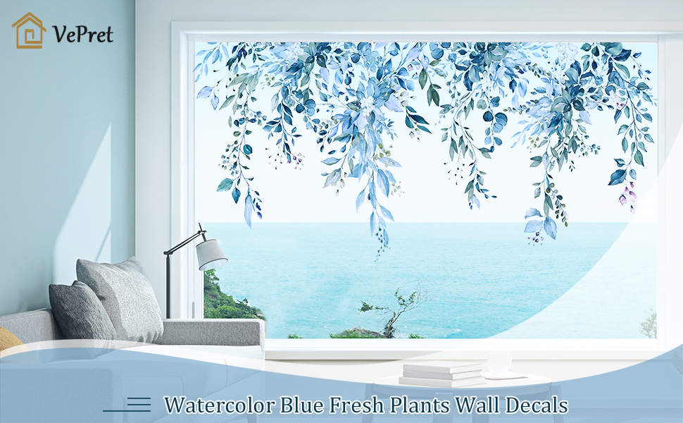 Calcomanías de pared de plantas frescas azules