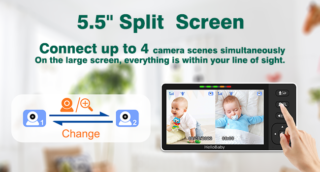 HelloBaby Camara Vigilancia Bebe con Pantalla Dividida 5.5&#39;&#39;