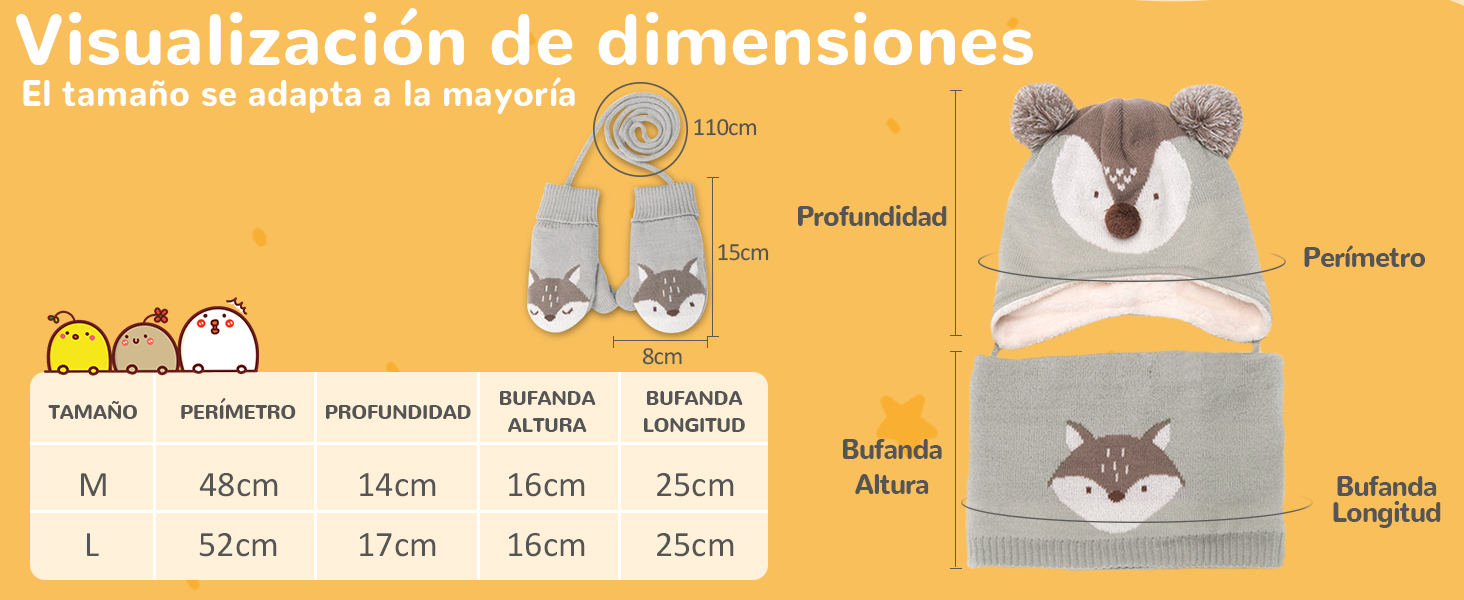 DORRISO Linda Niños Sombrero y Bufanda Guantes Otoño