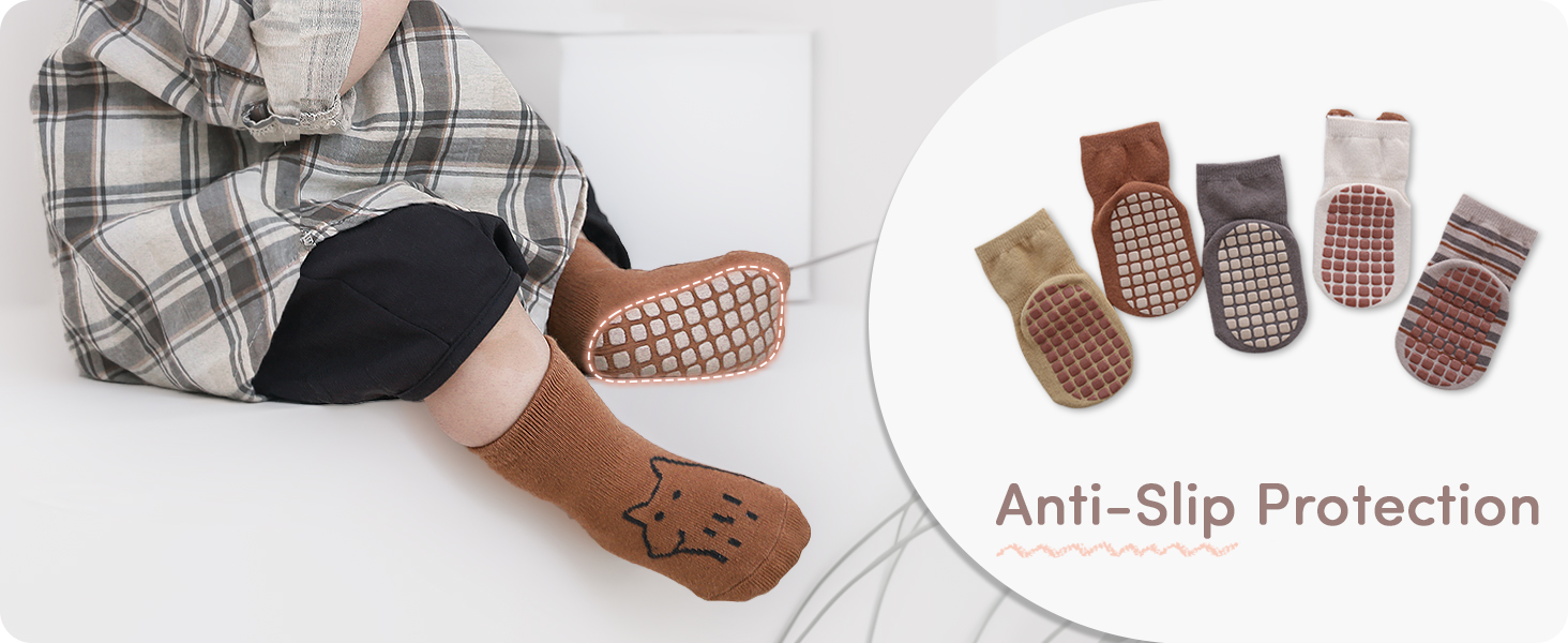 Adorel Calcetines Antideslizantes con Suela Goma Zapatos para Bebé Pack de 5