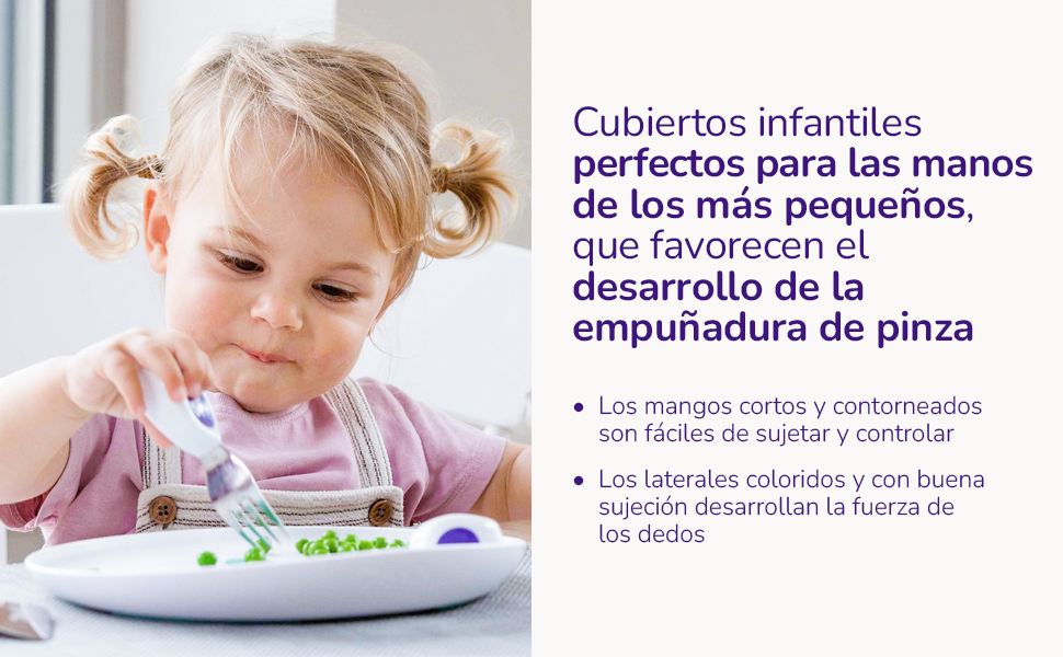 Juego de cubiertos con cuchara, tenedor, y cuchillo para bebes