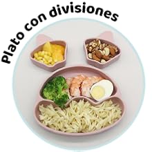 plato bebe ventosa con divisiones para snacks. plato bebe antivuelco