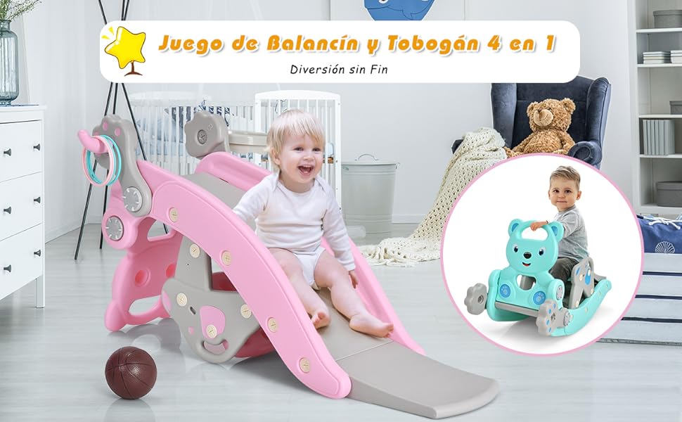 4 en 1 Set Tobogán y Caballo Balancín