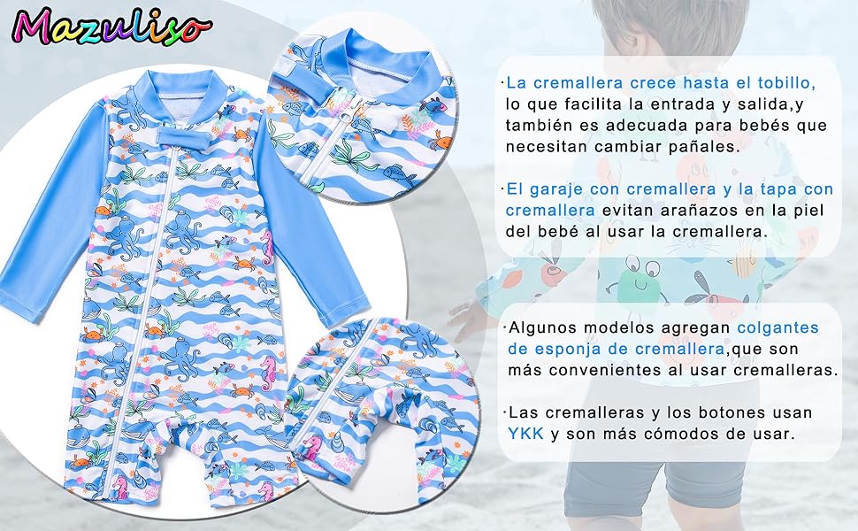 Mazuliso Bebé Niño Traje de Baño Tejidos Reciclados con Cremallera Larga UV