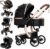 Reenborn Cuero PU Carrito Bebe 3 en 1, Carro Bebe con Dos Modos de Empuje Reversibles, Cochecito Bebe 3 Piezas con Marco de Aluminio, Carricoche Bebe con Diseño Plegable con Un Solo Clic (518 Black)