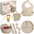 FlexiTot – Vajilla Bebe Silicona, 9 Piezas: Plato Bebe Ventosa, Cuenco, Vaso bebe, Cubiertos Aprendizaje Bebe, Babero Silicona. Regalo chupete fruta. Vajilla infantil de Color beige. Sin BPA (Beige)