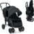 LIFEZEAL Carrito Gemelar, Silla de Paseo Doble Plegable para Gemelos, Cochecito de Viaje de 2 Plazas para Bebé con Ajuste de 3 Posiciones, Capacidad de carga 15+15 KG (Negro)