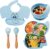 FILOWA Vajilla Bebé 5 Piezas Silicona con Ventosa Compartimentos Plato y Cuenco Tenedor Cuchara Babero Set,Antideslizante Impermeable sin BPA Aprendizaje Kit Vajilla para Infantil Niño, Azul Elefante