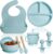 Bluet B Baby – Vajilla Bebe Silicona – Plato Bebe Ventosa – Vajilla Infantil Antideslizante sin BPA – Set Silicona Platos Bebe – Cubiertos Bebe BLW – 8 piezas – Azul