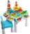 burgkidz Juego de Mesa Actividades Construccion Múltiples 5 en 1, Mesa y Silla Infantil con Bloques de Construcción Grandes de 128 Piezas, Juegos de Construcción para Niños, Azul