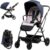 Carrito Bebe 3 en 1, Carro Bebe Plegable, Silla de Paseo Ligera, Cochecito Bebe hasta 22 KG, Carrito Bebe Reclinable, Carro Bebe Premium (Azul)