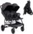 LIFEZEAL Silla de Paseo Gemelar, Carrito para Gemelos Plegable, Cochecito Doble con Respaldo reclinable en 3 posiciones, Arnés de 5 puntos, para Bebé de 0-3 años (Gris Oscuro)