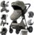 MoLi Carrito de Bebe 3 en 1, Carro Bebe 3 Piezas Plegado Conveniente con Un Solo Clic, Carrito Bebe con Modo de Doble Empuje Reversible, Cochecito Bebe 3 Piezas Paisaje Alto (225 Deep Grey)