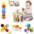 Morkka 12 juguetes Montessori, aprendizaje temprano, juguetes sensoriales para bebés cubo colorido con 3 ventosas giratorios y laberinto de cuentas, para niños pequeños de 1-3 (12pcs)