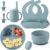 Vajilla bebe de silicona 7 piezas, Vajilla Bebe Silicona con Ventosa Plato y Cuenco Cuchara Tenedor Babero Set,Vajilla Infantil Bebe 6 Meses (Light Blue)