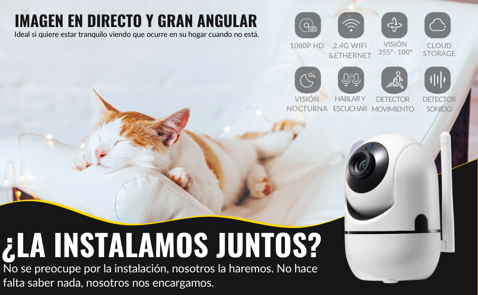 Camara de Vigilancia Wifi Interior Con detección de Movimiento y Visión Nocturna