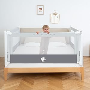 Barrera de cama en la cama, barrera de cama gris, cama de protección contra caídas