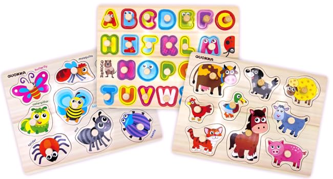 abc puzzle set with handles in a rack for toddlers ages 1-3 or 3-5 years kids Numbers Alphabet