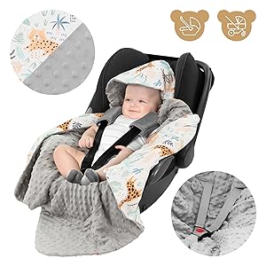 Joyz Einschlagdecke Kapuze Safari grauem Minky Babyschale Kinderwagen Bugy Kuscheldecke Babydecke