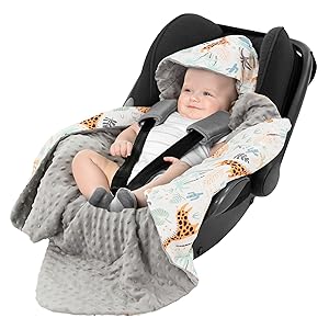 Joyz Einschlagdecke Kapuze Safari grauem Minky Babyschale Kinderwagen Bugy Kuscheldecke Babydecke