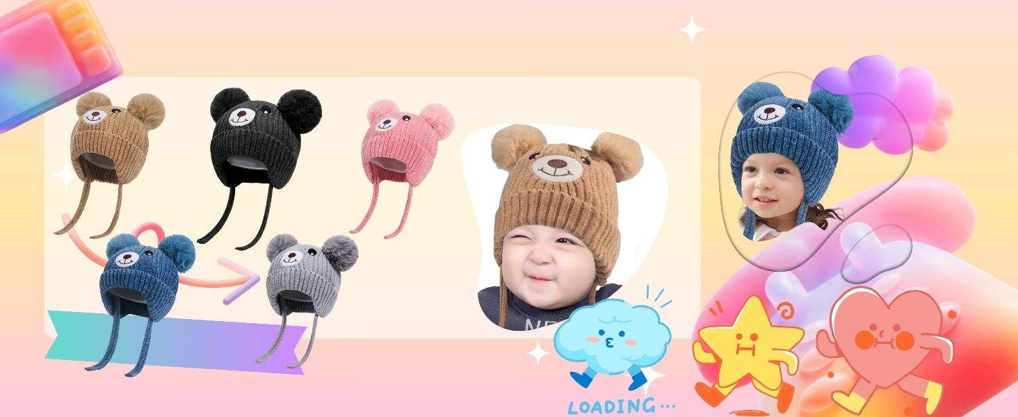 Gorros para Niño Niña Bebé Otoño Invierno Sombrero Dulce con Orejeras y Cintas para Atar Gorro