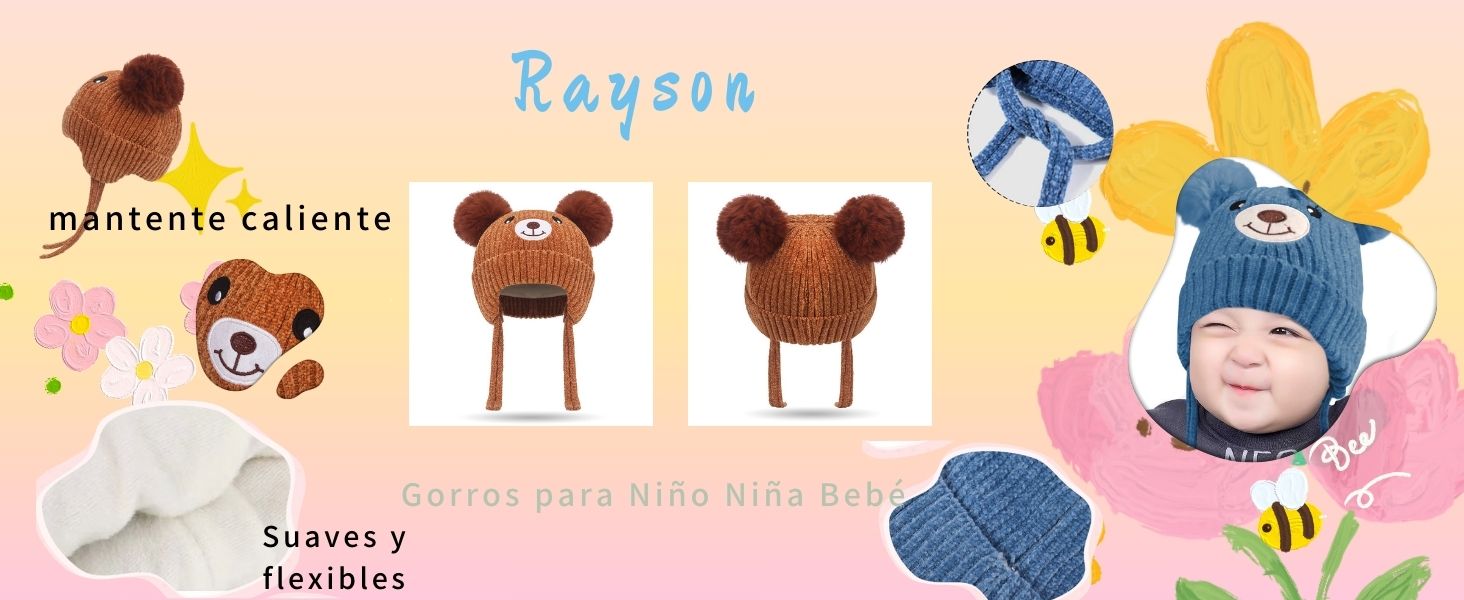 Gorros para Niño Niña Bebé Otoño Invierno Sombrero Dulce con Orejeras y Cintas para Atar Gorro