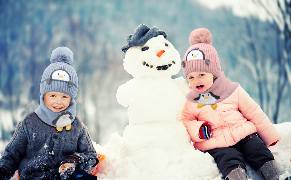 Sombrero de Invierno para niño, niña Invierno Bebe Gorros y Bufanda de Punto Cuello