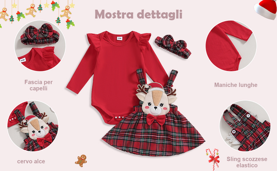  Juego de 3 piezas para niña de Navidad vestido de Navidad para niña 