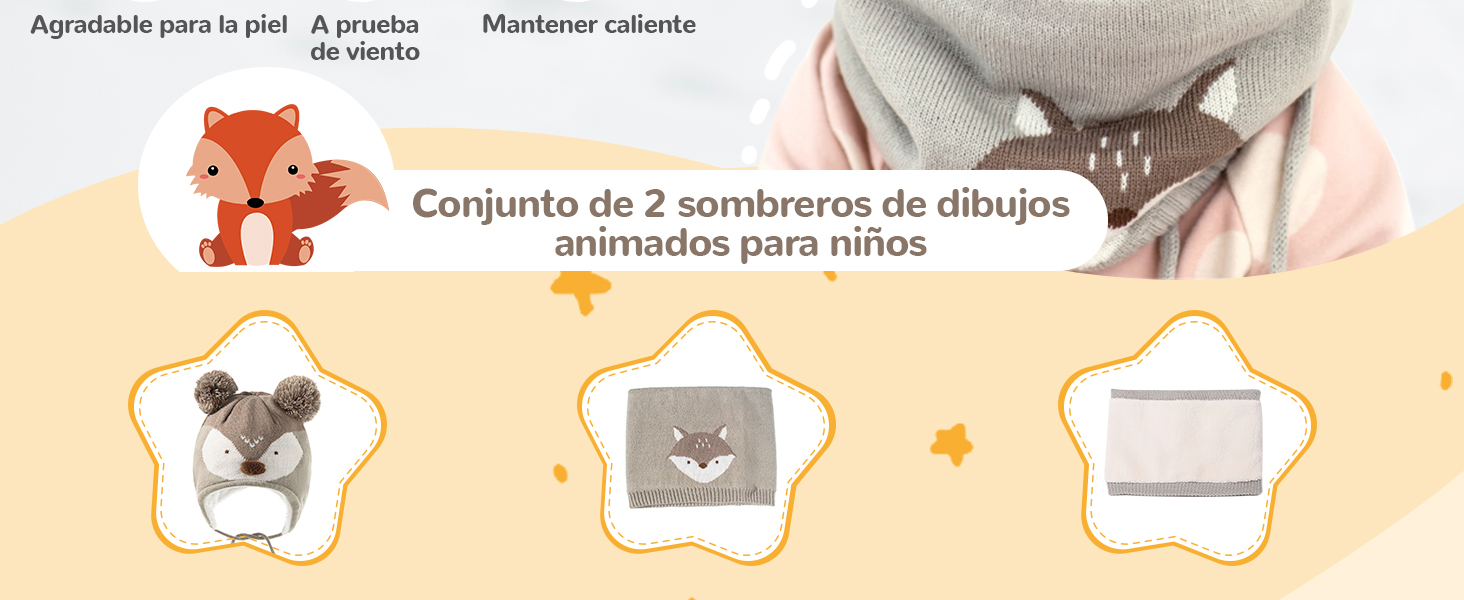 DORRISO Linda Bebe Niño Niña Sombrero y Bufanda Conjunto Calentar Cómodo Niño Niña