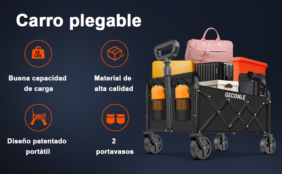 Carro de Mano Plegable Carrito de Transporte Ruedas Amovibles Mango Ajustable hasta