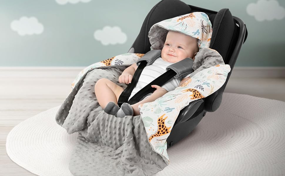 Joyz Einschlagdecke Kapuze Safari grauem Minky Babyschale Kinderwagen Bugy Kuscheldecke Babydecke