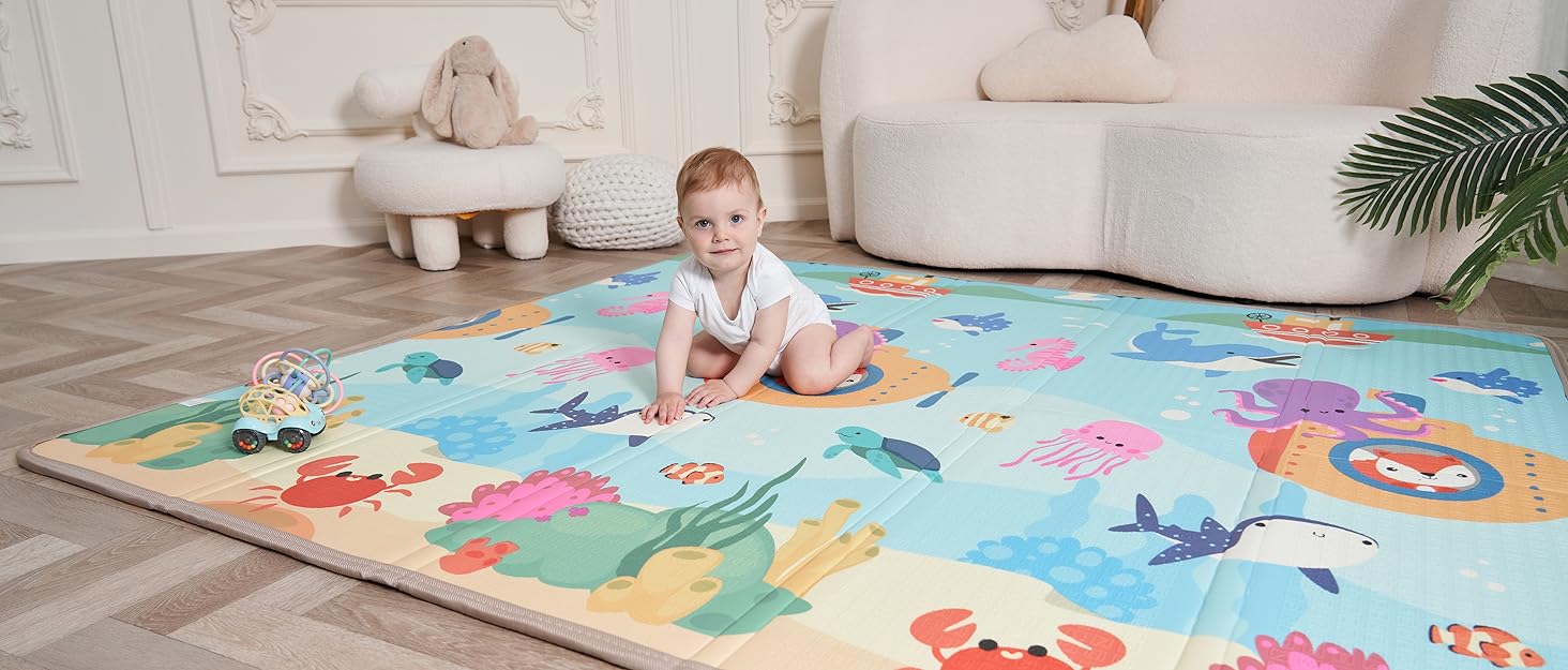 Alfombra Gateo Infantil Impermeable, Reversible y Plegable 180x200x1,5cm. Certificado CE