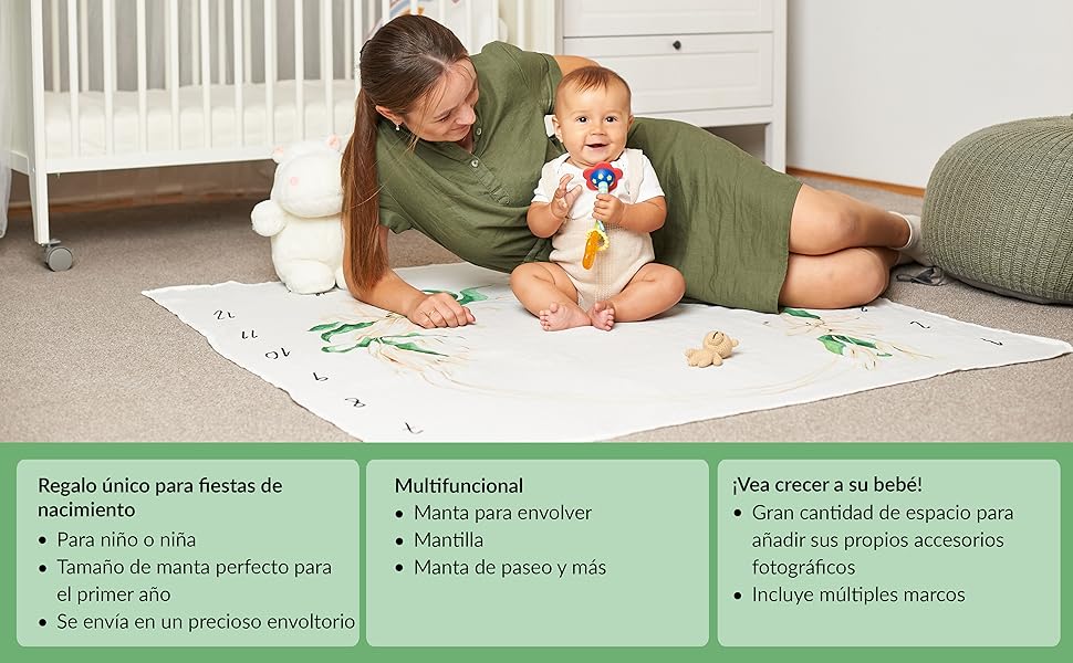 Manta Meses Bebé En Español | Muselinas Bebé Algodón | Manta Bebe Personalizada, Unisex