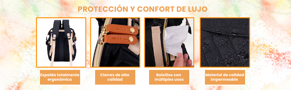 Mochila portapañales de bebé de alta calidad, con protecciones y confort de lujo.