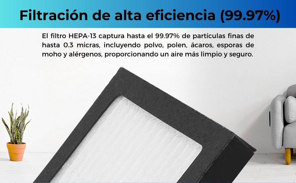 Filtración de alta eficiencia (99.97%)