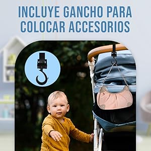 Con Gancho adicional muy practico para otros usos. Para colgar bolso personal, gorra, bolsa compra..