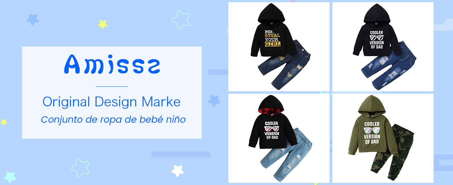 Amissz Bebé Niños Impreso de Letras Sudadera con Capucha y Pantalones Vaqueros Conjunto Rojo