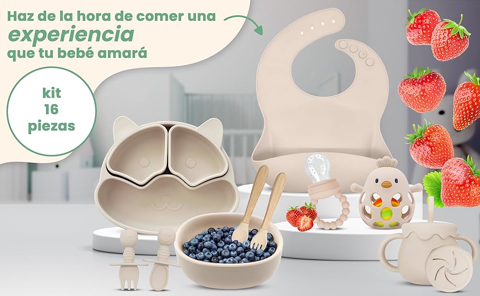 Vajilla Bebe Silicona Infantil Niño Niña Plato Vaso Chupete para fruta