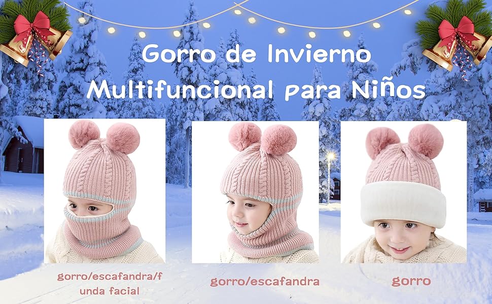 gorro para niños invierno bufandas orejeras 3 in 1 bebé bufanda gorro cálido niños niñas invierno 