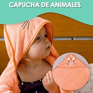 capucha animales naranja albornoz bebe