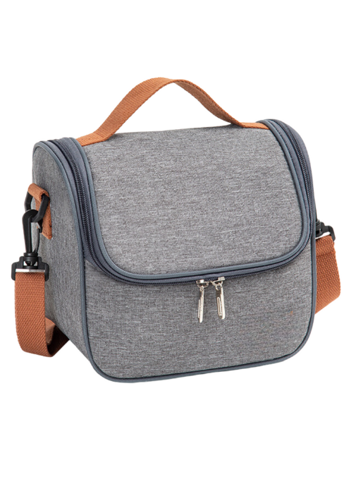 Bolsa termica pequeña gris con correa para hombro para trabajo, picnic, playa